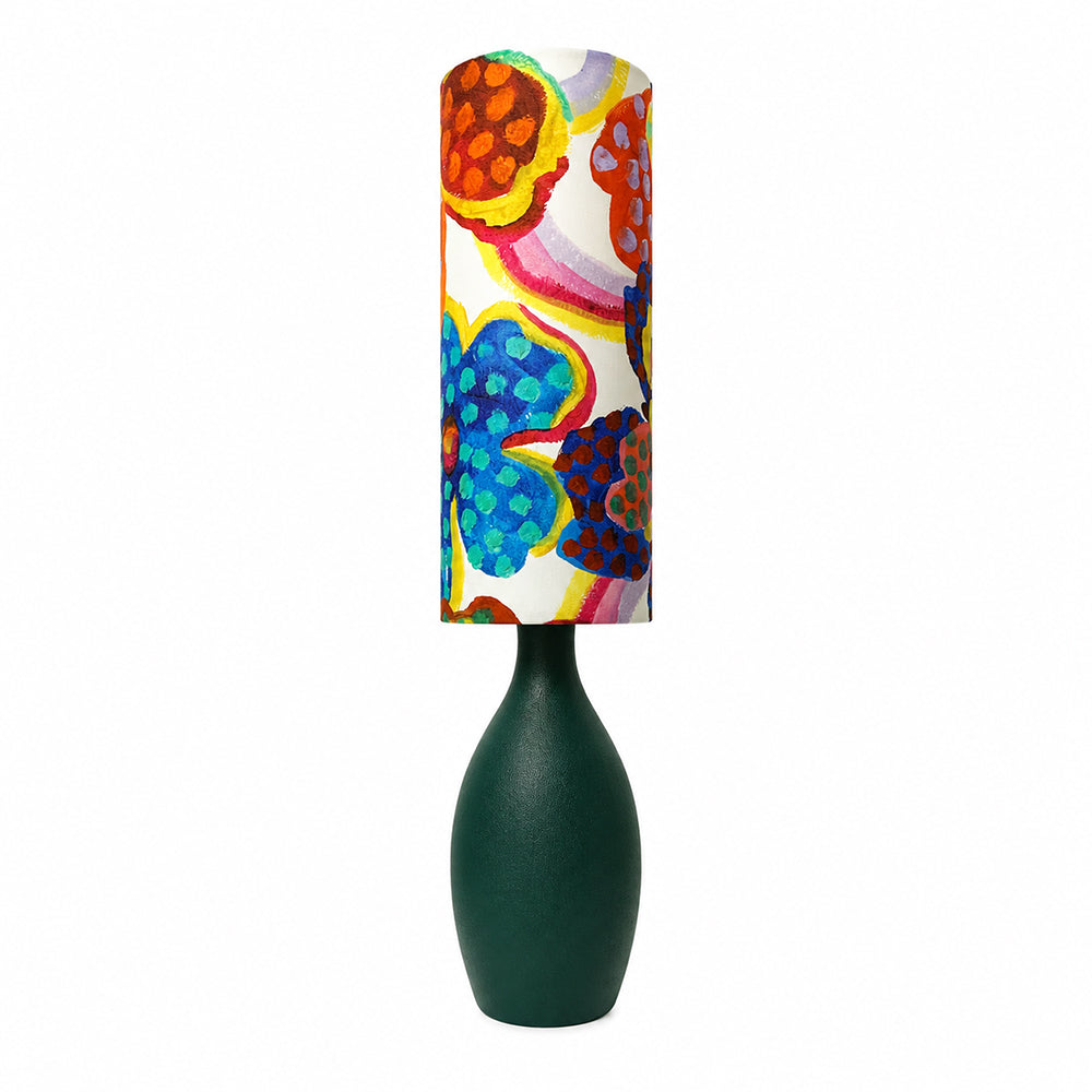 LIVARA Gold-Accented Floral Fabric Table Lamp Plug-In Bedside Light for Bedroom Living Room - Multicolour
