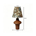 LIVARA Vintage Floral Fabric Table Lamp Plug-In Bedside Accent Light for Bedroom Living Room - Brown & Orange