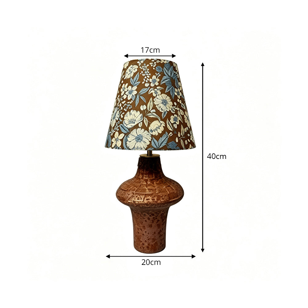 LIVARA Vintage Floral Fabric Table Lamp Plug-In Bedside Accent Light for Bedroom Living Room - Brown & Orange