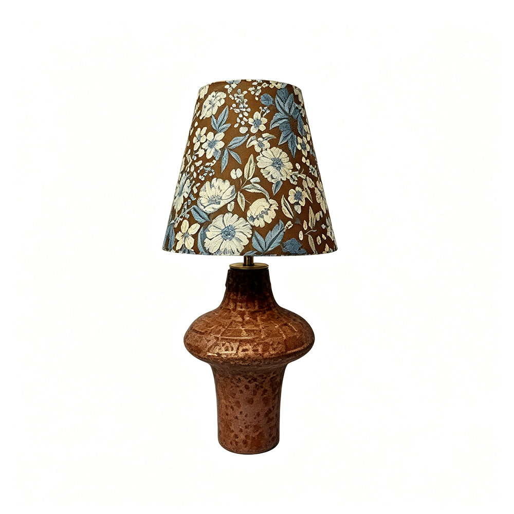 LIVARA Vintage Floral Fabric Table Lamp Plug-In Bedside Accent Light for Bedroom Living Room - Brown & Orange