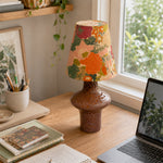 LIVARA Vintage Floral Fabric Table Lamp Plug-In Bedside Accent Light for Bedroom Living Room - Brown & Orange