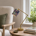 LIVARA Adjustable Arm Fabric Shade Desk Lamp Plug-In Reading Light for Bedroom Study - Brass & Multicolour