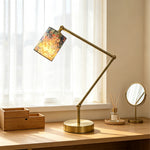 LIVARA Adjustable Arm Fabric Shade Desk Lamp Plug-In Reading Light for Bedroom Study - Brass & Multicolour