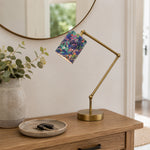 LIVARA Adjustable Arm Fabric Shade Desk Lamp Plug-In Reading Light for Bedroom Study - Brass & Multicolour