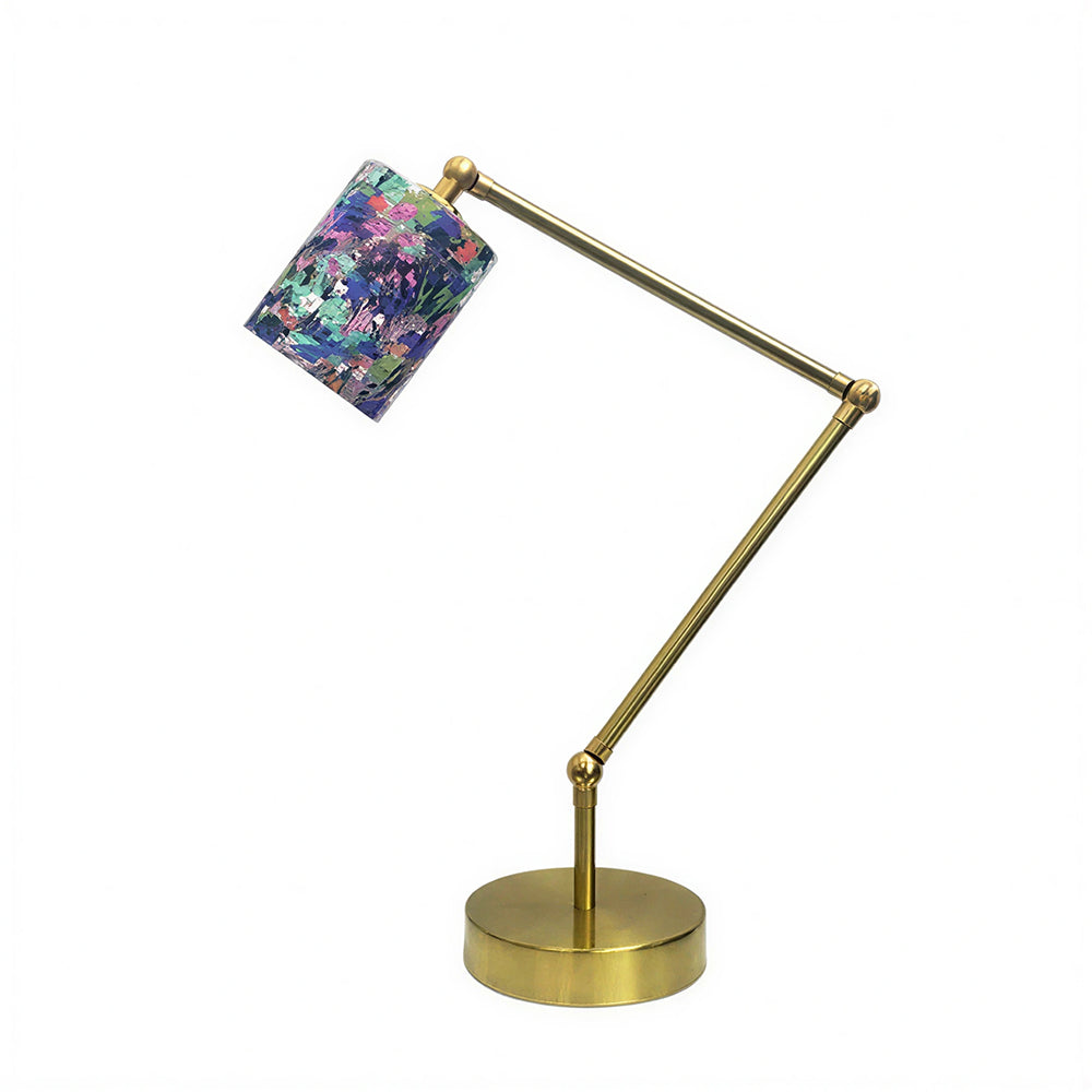 LIVARA Adjustable Arm Fabric Shade Desk Lamp Plug-In Reading Light for Bedroom Study - Brass & Multicolour