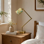 LIVARA Adjustable Arm Fabric Shade Desk Lamp Plug-In Reading Light for Bedroom Study - Brass & White