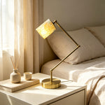 LIVARA Adjustable Arm Fabric Shade Desk Lamp Plug-In Reading Light for Bedroom Study - Brass & White