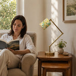 LIVARA Adjustable Arm Fabric Shade Desk Lamp Plug-In Reading Light for Bedroom Study - Brass & White