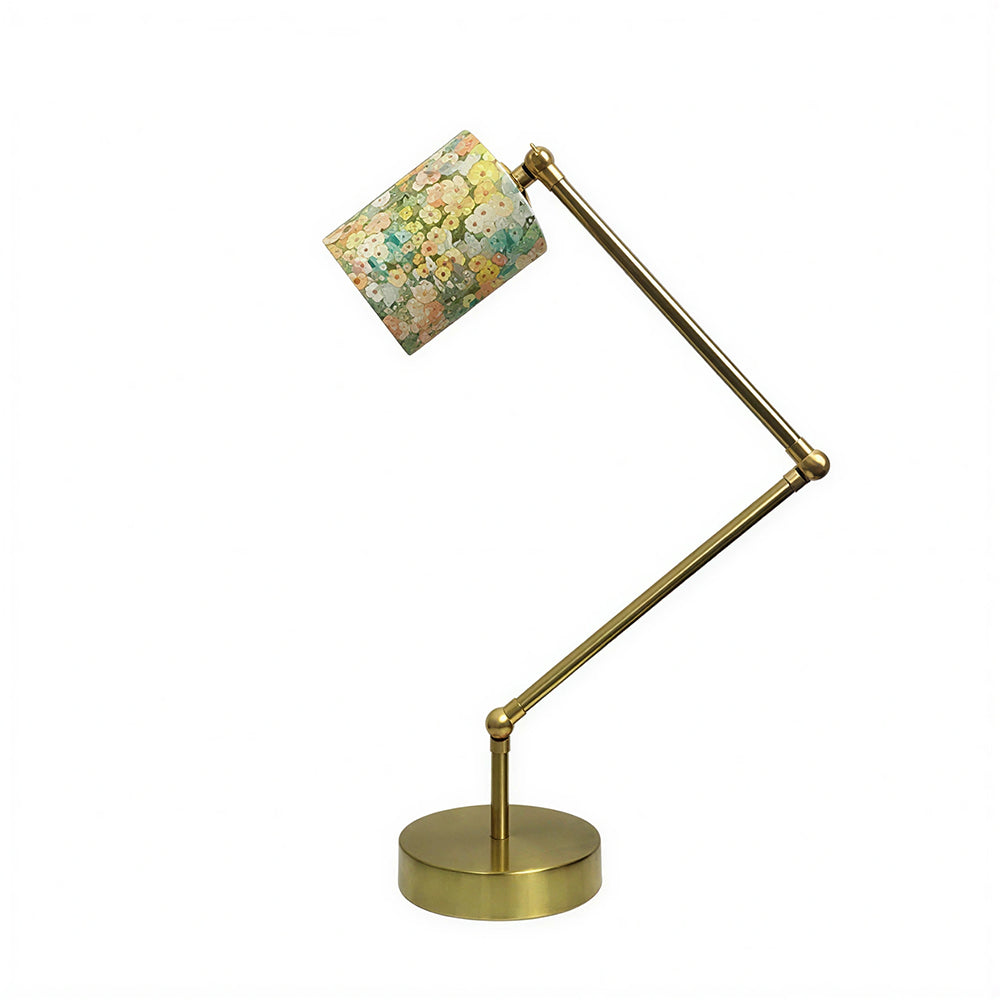 LIVARA Adjustable Arm Fabric Shade Desk Lamp Plug-In Reading Light for Bedroom Study - Brass & White