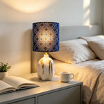 LIVARA Blue Pattern Fabric Shade Ceramic Table Lamp Plug-In Bedside Accent Light for Bedroom Living Room - Blue & White