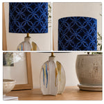LIVARA Blue Pattern Fabric Shade Ceramic Table Lamp Plug-In Bedside Accent Light for Bedroom Living Room - Blue & White