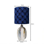 LIVARA Blue Pattern Fabric Shade Ceramic Table Lamp Plug-In Bedside Accent Light for Bedroom Living Room - Blue & White