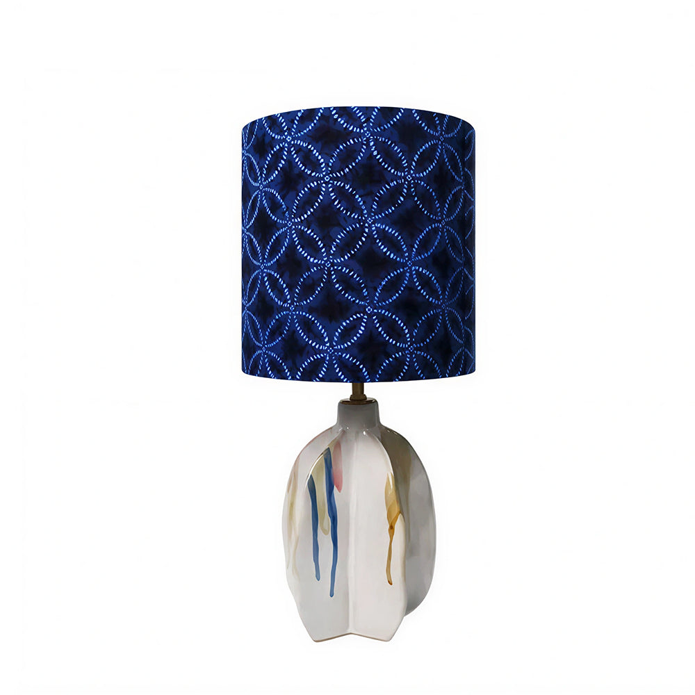 LIVARA Blue Pattern Fabric Shade Ceramic Table Lamp Plug-In Bedside Accent Light for Bedroom Living Room - Blue & White