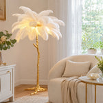 LIVARA 1.2m Feather Palm Tree Floor Lamp with 3-Colour Lighting for Living Room Bedroom - White