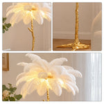 LIVARA 1.2m Feather Palm Tree Floor Lamp with 3-Colour Lighting for Living Room Bedroom - White