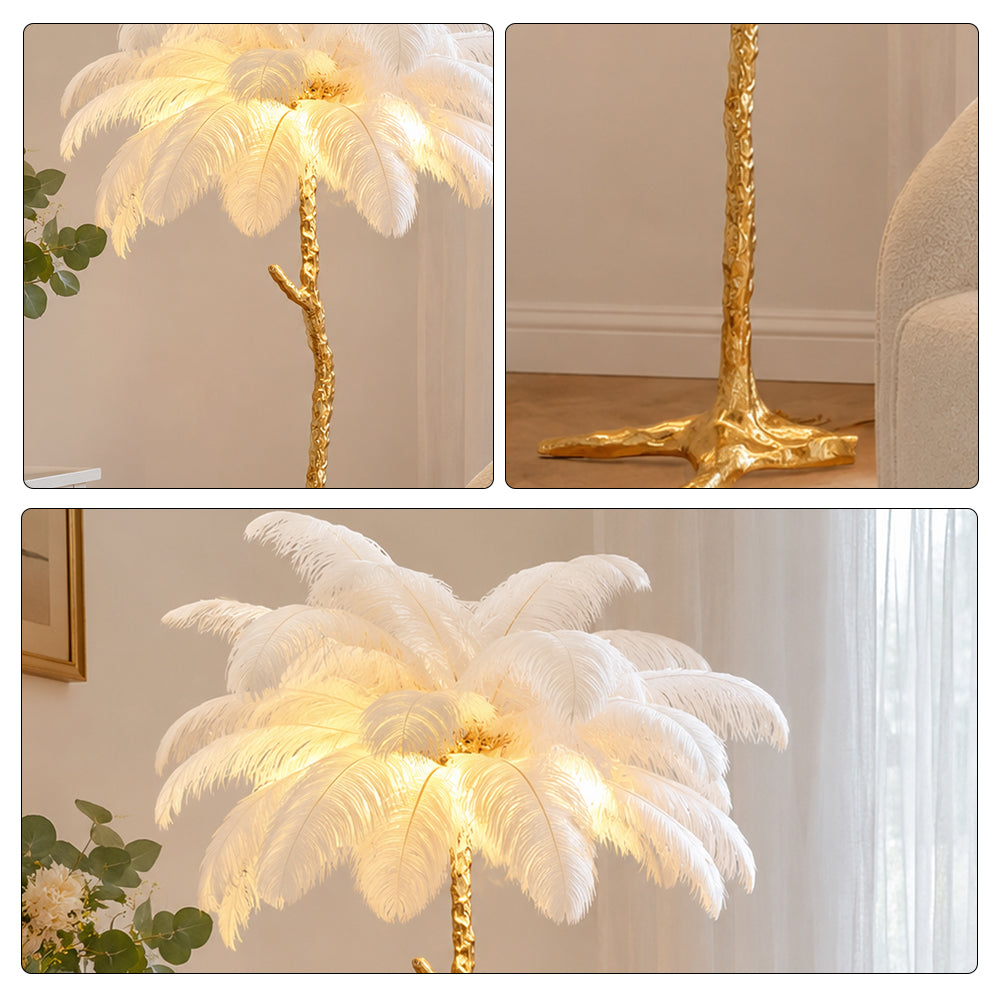 LIVARA 1.2m Feather Palm Tree Floor Lamp with 3-Colour Lighting for Living Room Bedroom - White