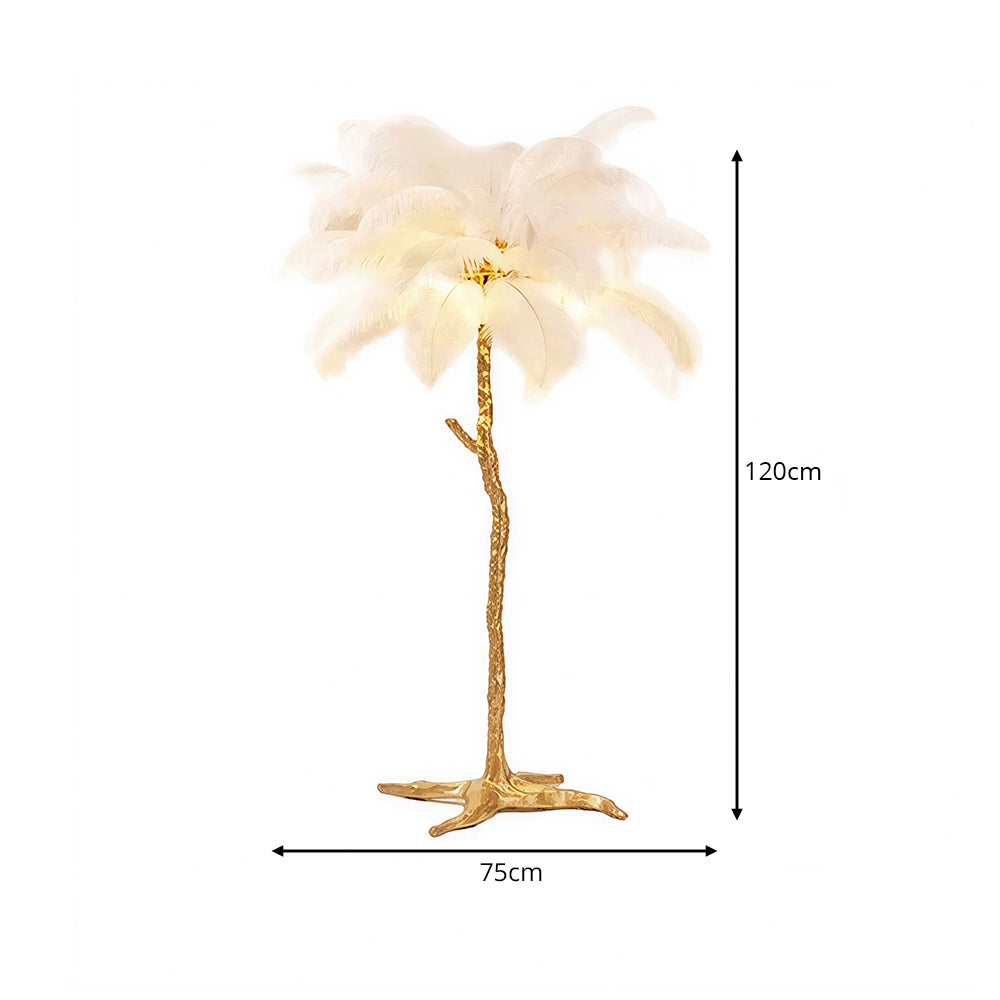 LIVARA 1.2m Feather Palm Tree Floor Lamp with 3-Colour Lighting for Living Room Bedroom - White