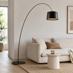 LIVARA Large Arc Floor Lamp with 45cm Shade Warm Light for Living Room Reading Corner - Black