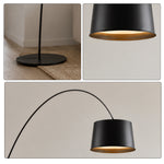 LIVARA Large Arc Floor Lamp with 45cm Shade Warm Light for Living Room Reading Corner - Black