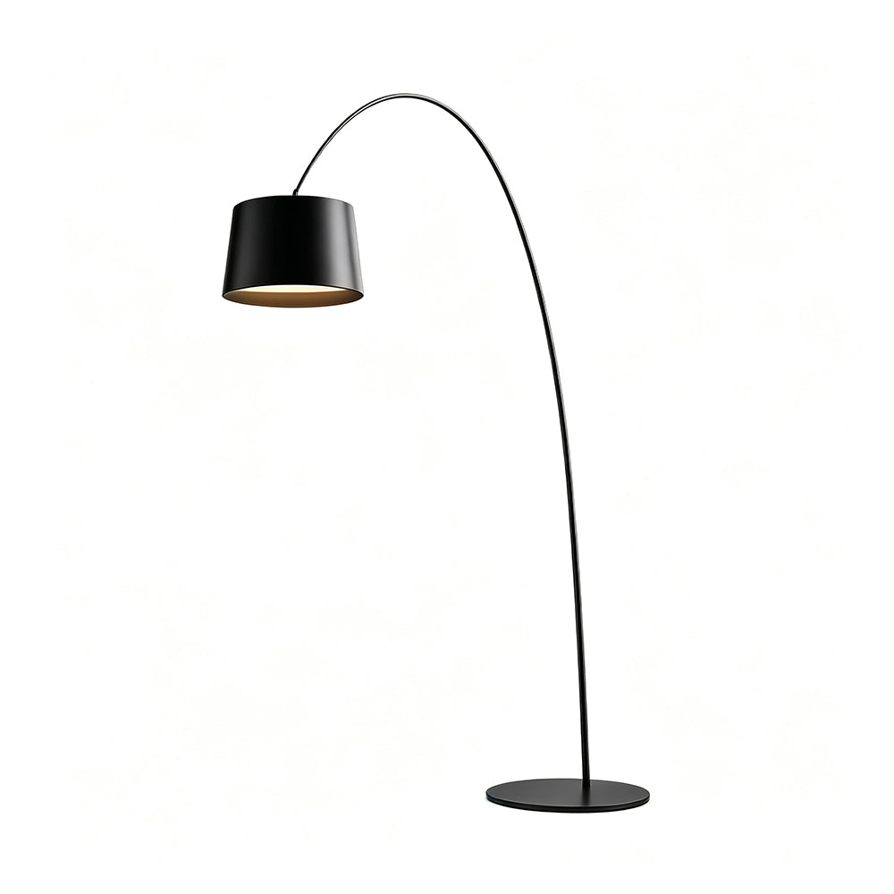 LIVARA Large Arc Floor Lamp with 45cm Shade Warm Light for Living Room Reading Corner - Black