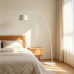 LIVARA Large Arc Floor Lamp with 45cm Shade Warm Light for Living Room Reading Corner - White
