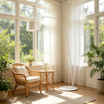 LIVARA Large Arc Floor Lamp with 45cm Shade Warm Light for Living Room Reading Corner - White