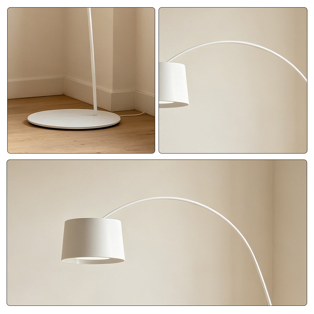 LIVARA Large Arc Floor Lamp with 45cm Shade Warm Light for Living Room Reading Corner - White