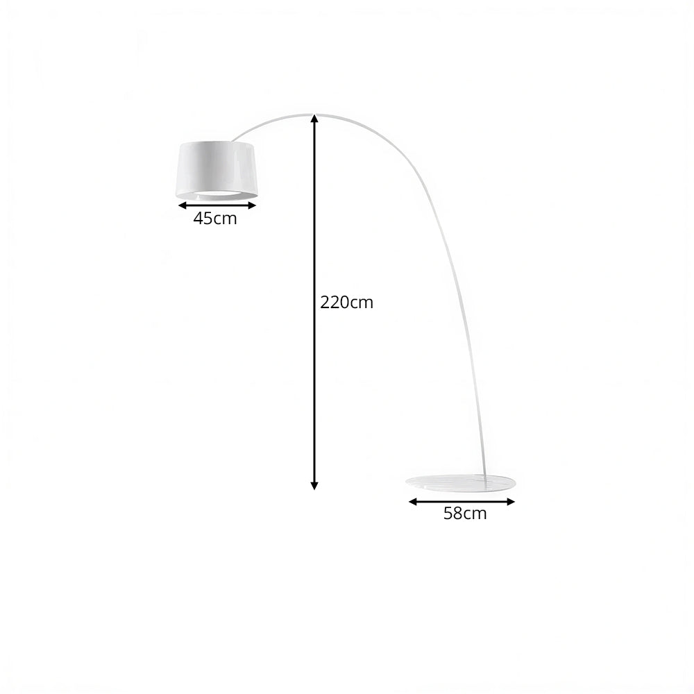 LIVARA Large Arc Floor Lamp with 45cm Shade Warm Light for Living Room Reading Corner - White