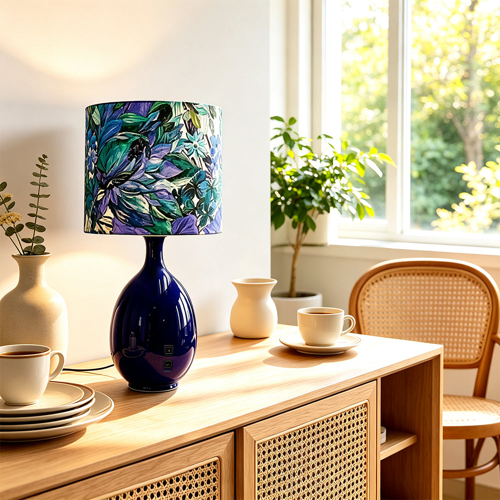 LIVARA Sea Bloom Rechargeable Ceramic Table Lamp with Touch Control & 3-Level Dimming for Bedroom - Blue