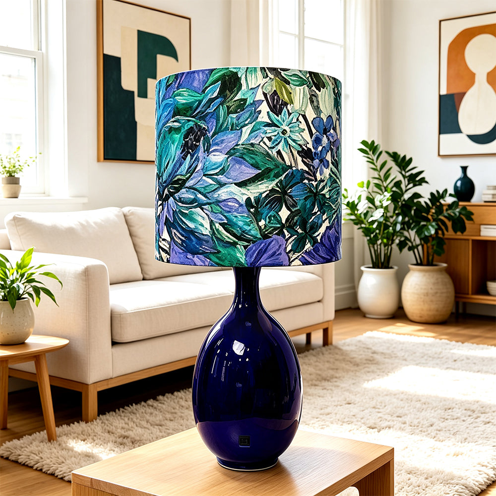 LIVARA Sea Bloom Rechargeable Ceramic Table Lamp with Touch Control & 3-Level Dimming for Bedroom - Blue