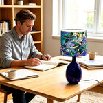 LIVARA Sea Bloom Rechargeable Ceramic Table Lamp with Touch Control & 3-Level Dimming for Bedroom - Blue