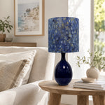 LIVARA Blue & Gold Rechargeable Ceramic Table Lamp with Touch Control & 3-Level Dimming for Bedroom - Navy Blue