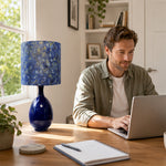 LIVARA Blue & Gold Rechargeable Ceramic Table Lamp with Touch Control & 3-Level Dimming for Bedroom - Navy Blue