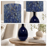 LIVARA Blue & Gold Rechargeable Ceramic Table Lamp with Touch Control & 3-Level Dimming for Bedroom - Navy Blue