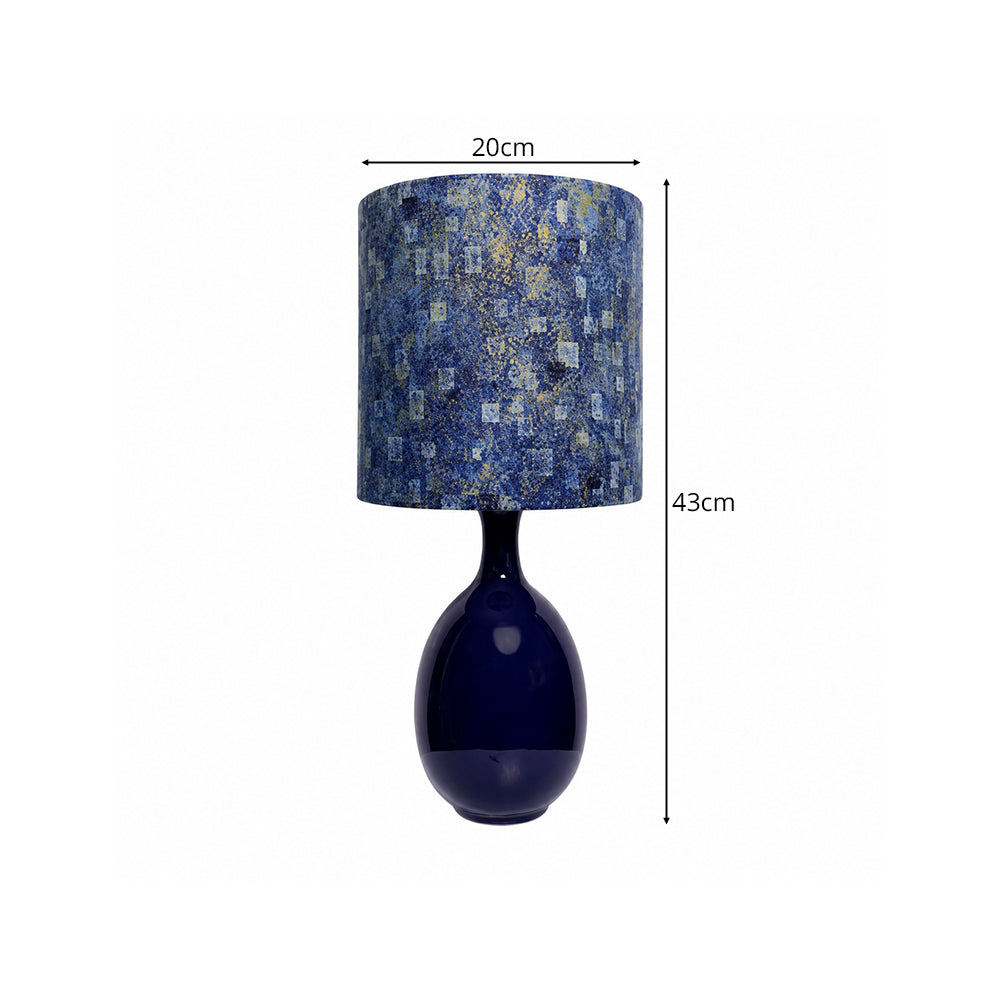 LIVARA Blue & Gold Rechargeable Ceramic Table Lamp with Touch Control & 3-Level Dimming for Bedroom - Navy Blue