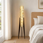 LIVARA Vintage Floral Fabric Shade Tripod Floor Lamp Decorative Standing Light for Living Room Bedroom - Multicolour & Black
