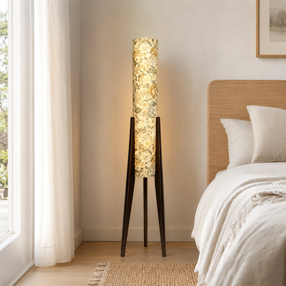 LIVARA Vintage Floral Fabric Shade Tripod Floor Lamp Decorative Standing Light for Living Room Bedroom - Multicolour & Black