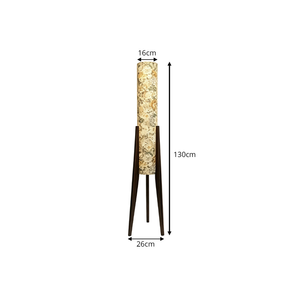 LIVARA Vintage Floral Fabric Shade Tripod Floor Lamp Decorative Standing Light for Living Room Bedroom - Multicolour & Black