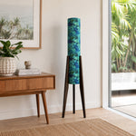 LIVARA Vintage Floral Fabric Shade Tripod Floor Lamp for Living Room Bedroom - Teal & Black Walnut