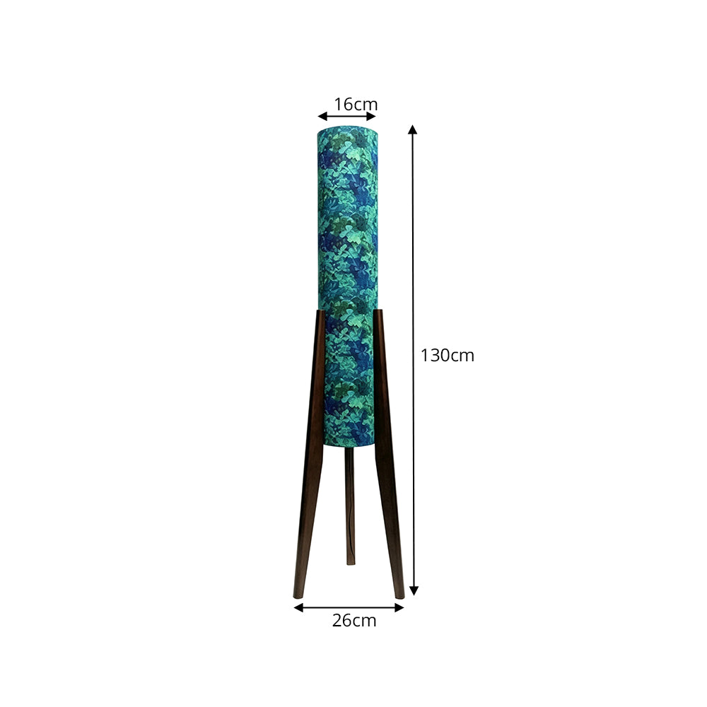 LIVARA Vintage Floral Fabric Shade Tripod Floor Lamp for Living Room Bedroom - Teal & Black Walnut