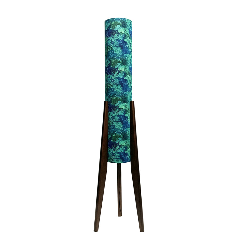 LIVARA Vintage Floral Fabric Shade Tripod Floor Lamp for Living Room Bedroom - Teal & Black Walnut