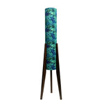 LIVARA Vintage Floral Fabric Shade Tripod Floor Lamp for Living Room Bedroom - Teal & Black Walnut