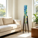 LIVARA 130cm Vintage Floral Fabric Shade Tripod Floor Lamp for Living Room Bedroom - Multicolour & Black Walnut