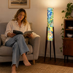 LIVARA 130cm Vintage Floral Fabric Shade Tripod Floor Lamp for Living Room Bedroom - Multicolour & Black Walnut