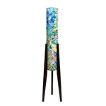 LIVARA 130cm Vintage Floral Fabric Shade Tripod Floor Lamp for Living Room Bedroom - Multicolour & Black Walnut