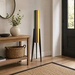 LIVARA 130cm Rainbow Stripe Fabric Shade Tripod Floor Lamp for Living Room Bedroom - Multicolour & Black Walnut