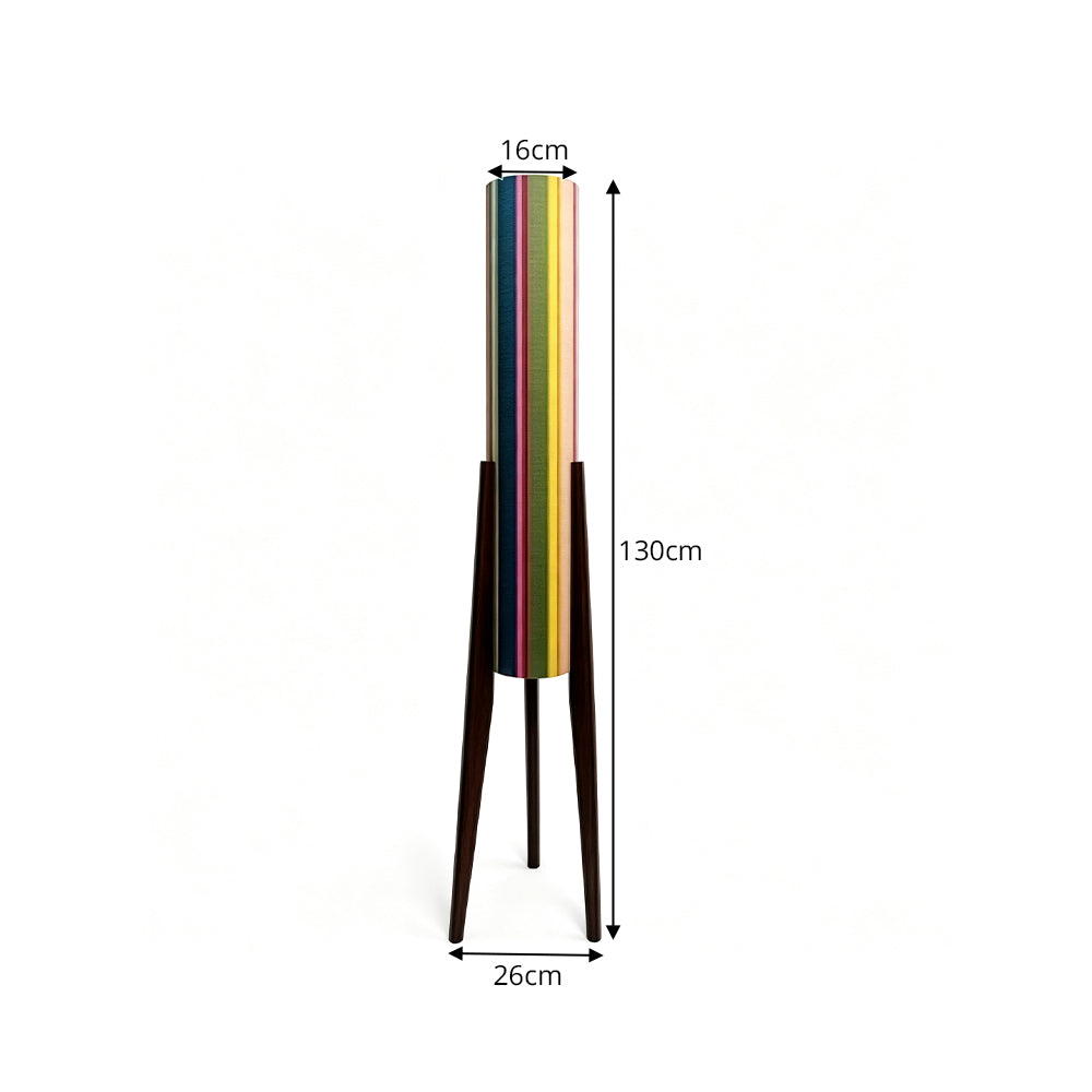LIVARA 130cm Rainbow Stripe Fabric Shade Tripod Floor Lamp for Living Room Bedroom - Multicolour & Black Walnut