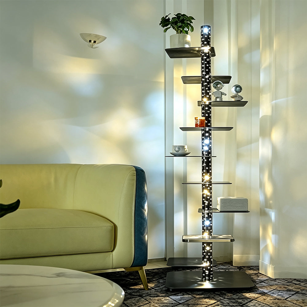 LIVARA 160cm Tree-Style Display Shelf Floor Lamp with Ambient Lighting for Living Room Bedroom - High Configuration Black