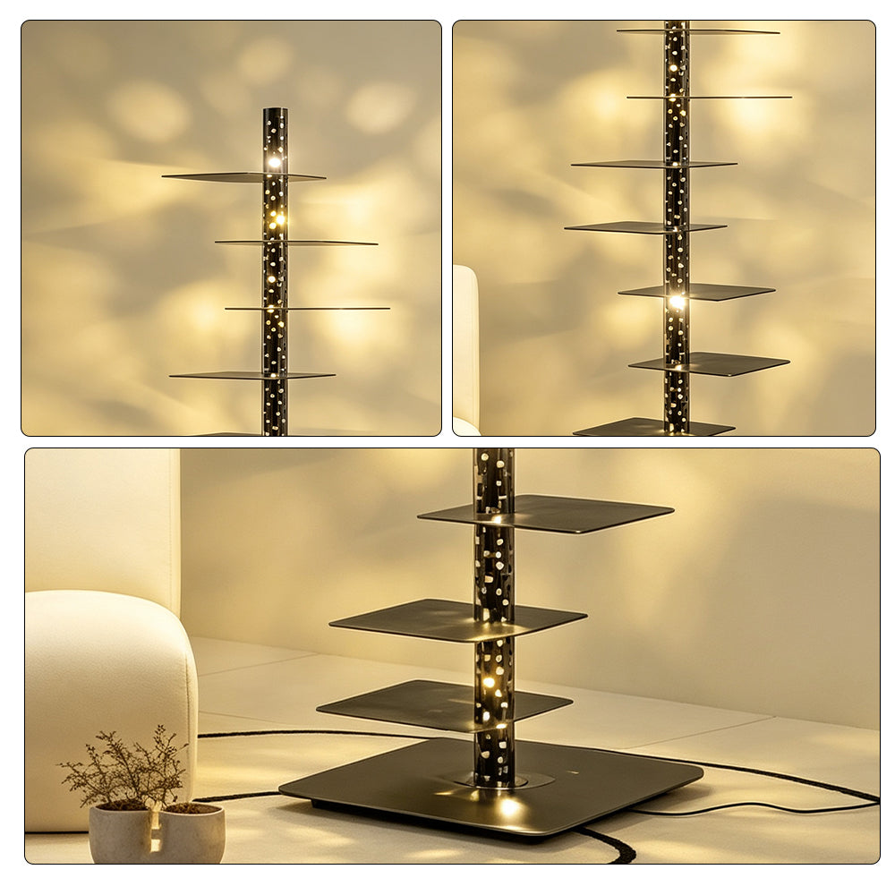 LIVARA 160cm Tree-Style Display Shelf Floor Lamp with Ambient Lighting for Living Room Bedroom - High Configuration Black
