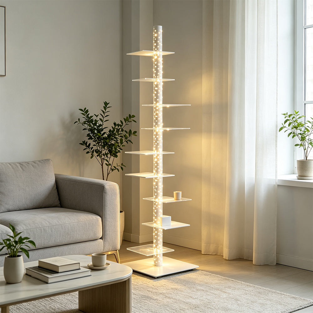 LIVARA 160cm Tree-Style Display Shelf Floor Lamp with Ambient Lighting for Living Room Bedroom - High Configuration White
